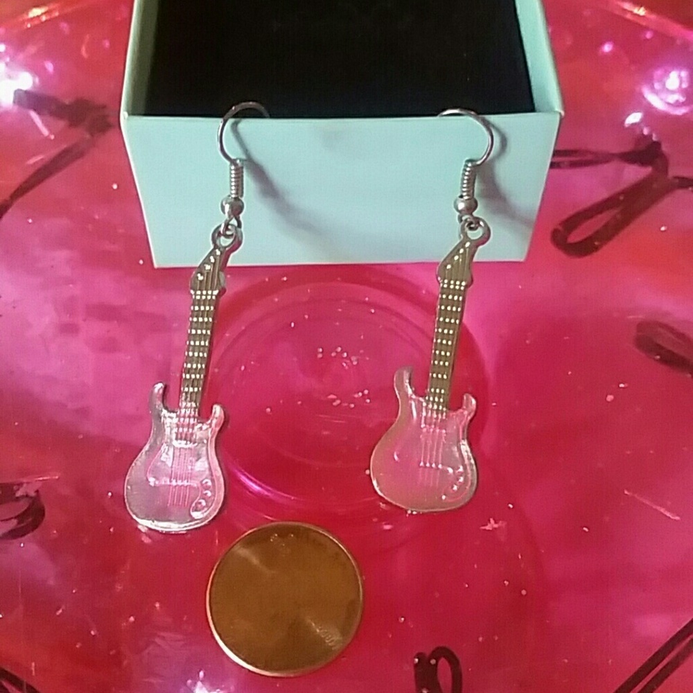 Pink guitar earrings